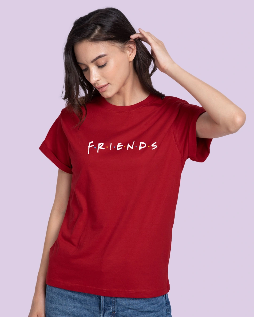 friends-logo-boyfriend-t-shirt-frl-238060-1655748560-1.webp Women's Red Friends Logo (FRL) Typography Boyfriend T-shirt - Image 1